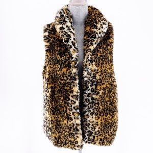 Cejon Faux Fur Leopard Print Vest in Brown and Black